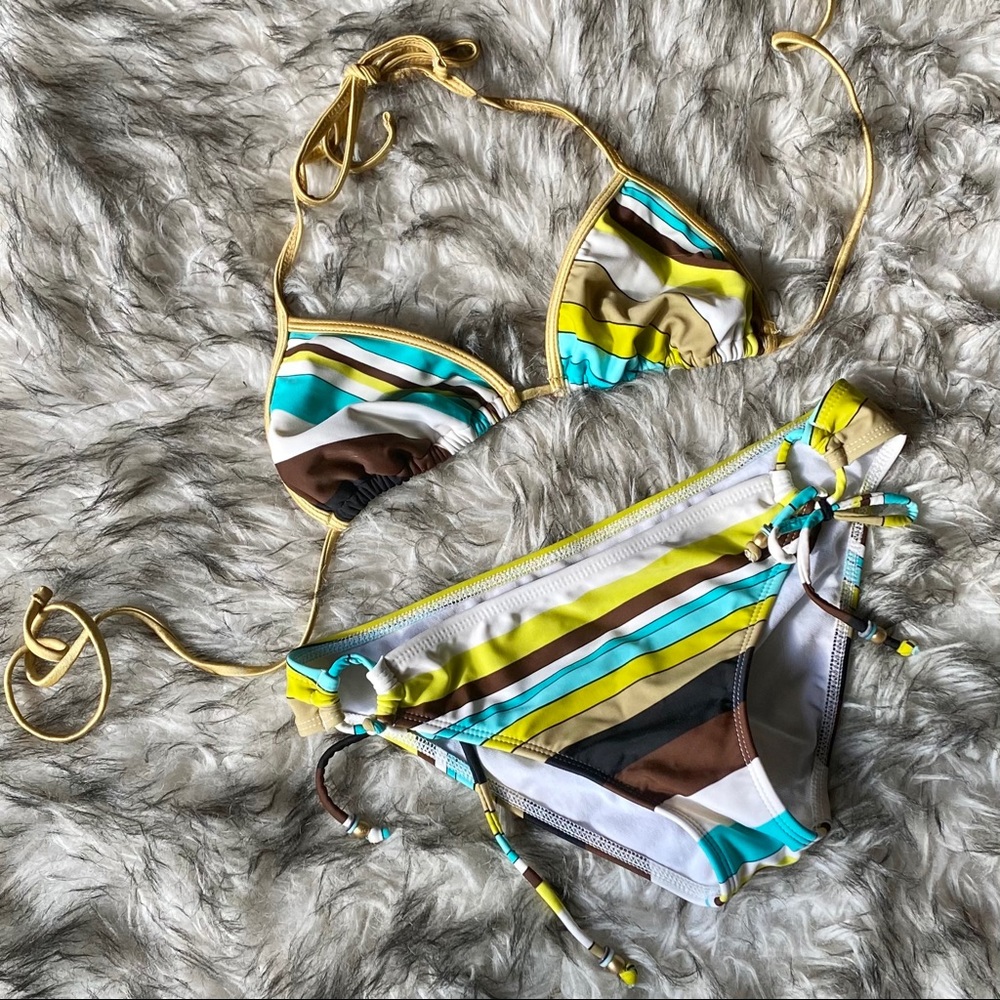 👙Striped String Bikini Sz S